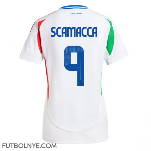 Camiseta Italia Gianluca Scamacca #9 Visitante Equipación para mujer Eurocopa 2024 manga corta